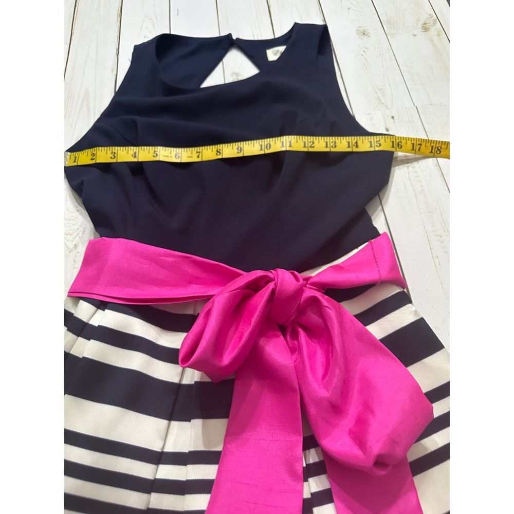 Eliza J Women's Fit & Flare Dress with Pink Belt Navy and White, Sz 6 Party - Picture 5 of 9